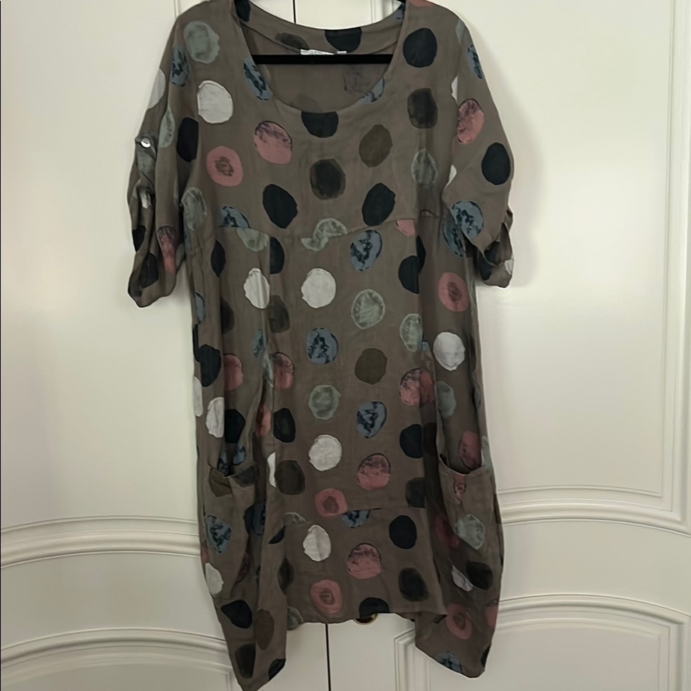Oversized Stylish Linen Polka Dot Women's Dress
